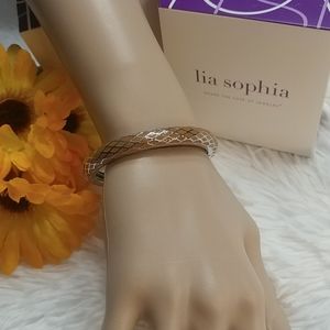 NWT LIA SOPHIA Burnt Orange Silvertone Honey Lust Stretch Bracelet S